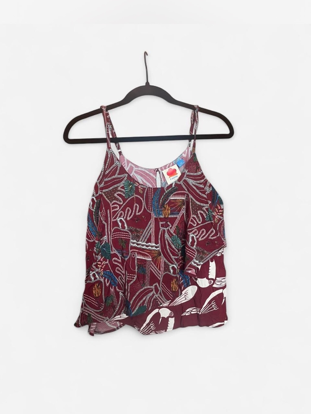 Farm Rio for Anthropologie Maroon Floral-Print Spaghetti Strap Camisole